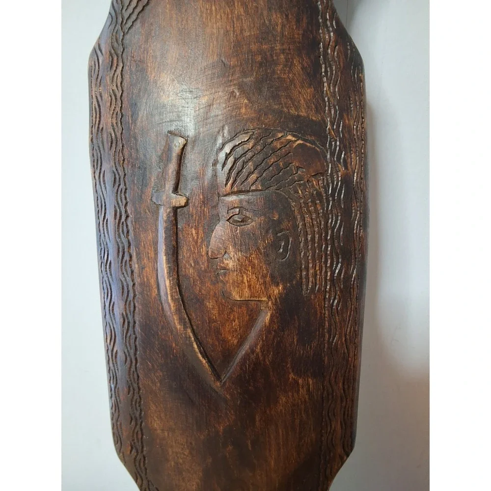 Vintage Hand-Carved Wooden Decorative Shield. Used For Defense Or Ceremonies